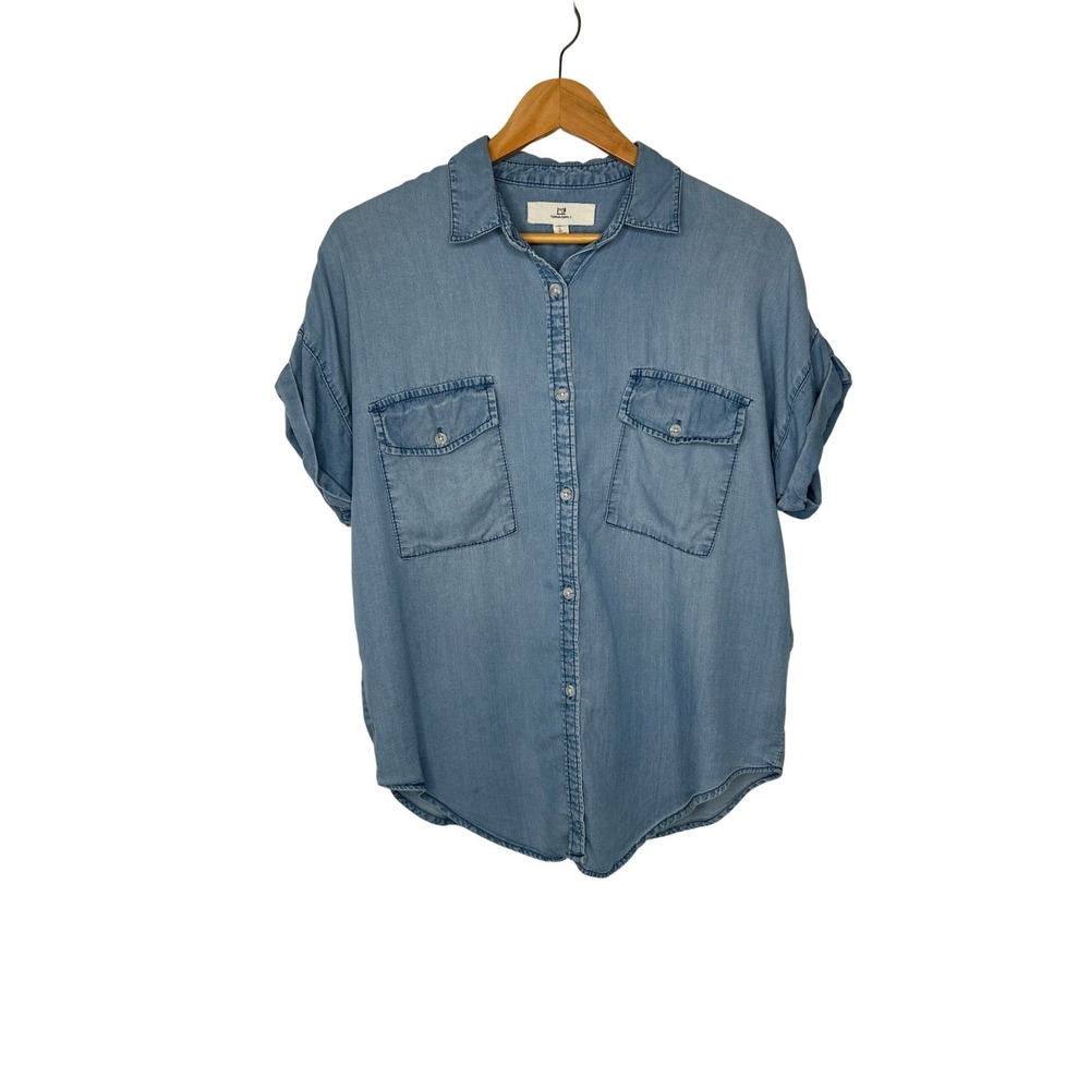 Thread & Supply Chambray Button Front Shirt M Tie Up Lyocell Short Sleeve Soft